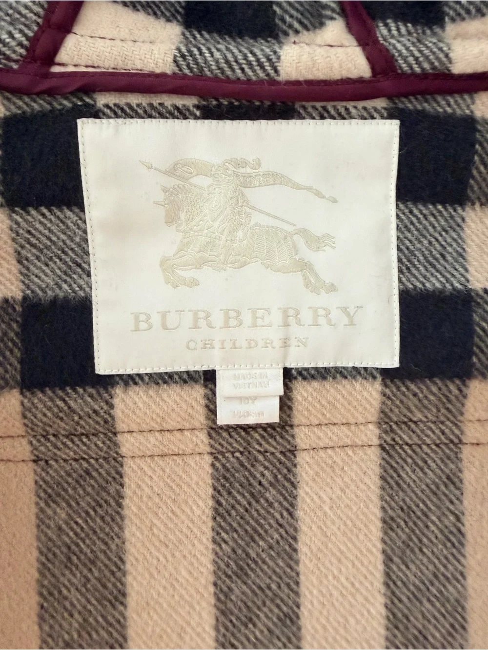Burberry Girls' Duffel Hooded Coat in Deep Burgundy 100% Wool Sz10